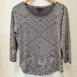 Lucky Brand, Taupe Cream Geometric Paisley Cotton Modal - Academia Boho Workwear